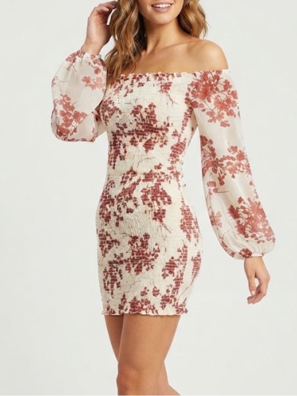 Windsor Women’s Off-Shoulder Floral Smocked Mini Dress Size Large